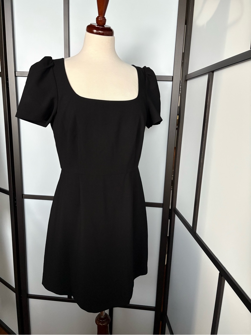 French Connection Black Puff Sleeve Mini Dress NWT Size 10 Classic Square Neck - Picture 3 of 14